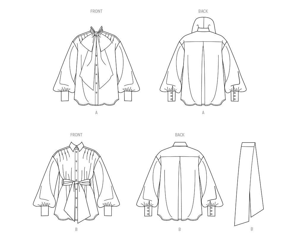 Patron Vogue n°2068 - Hauts amples avec col lavallière ou col classique et ceinture