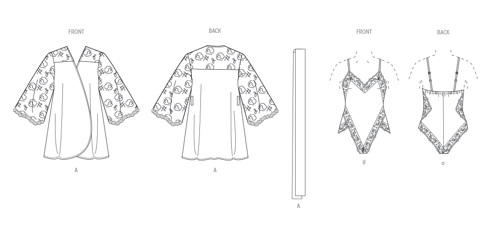 Patron Vogue n°2077 - Robe de chambre et teddy élégants avec détails en dentelle