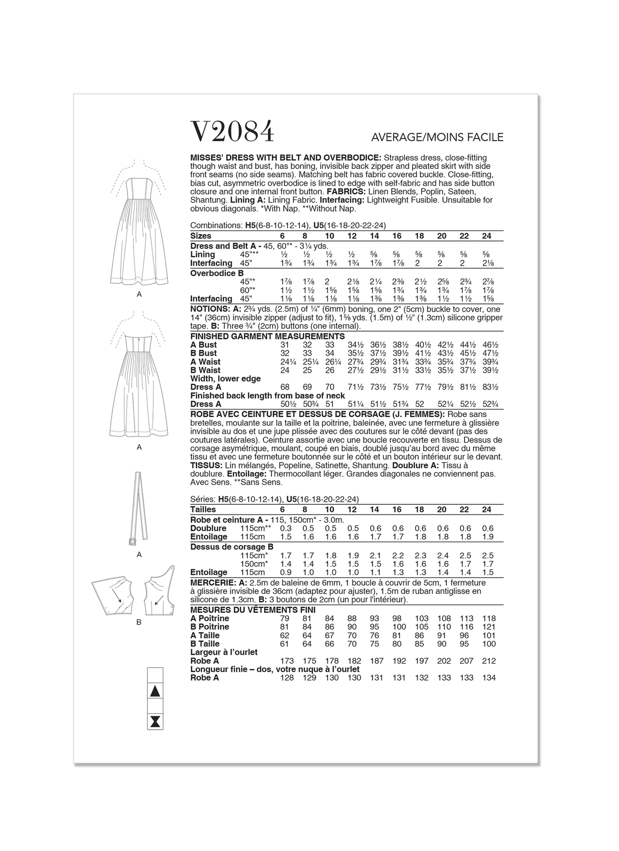 Patron Vogue n°2084 - Robe bustier avec ceinture et surcorsage asymétrique