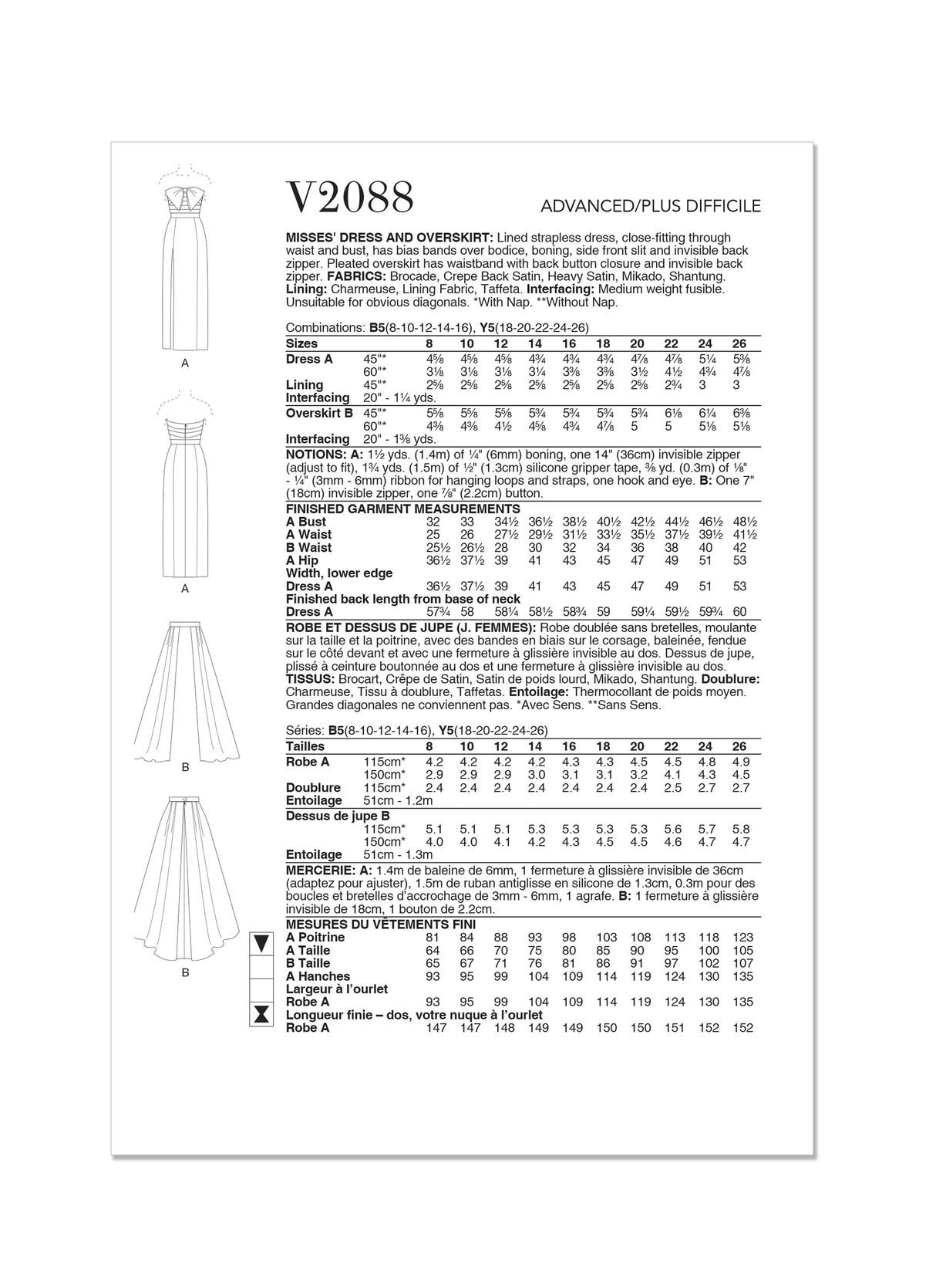 Patron Vogue n°2088 - Robe bustier et sur-jupe plissée
