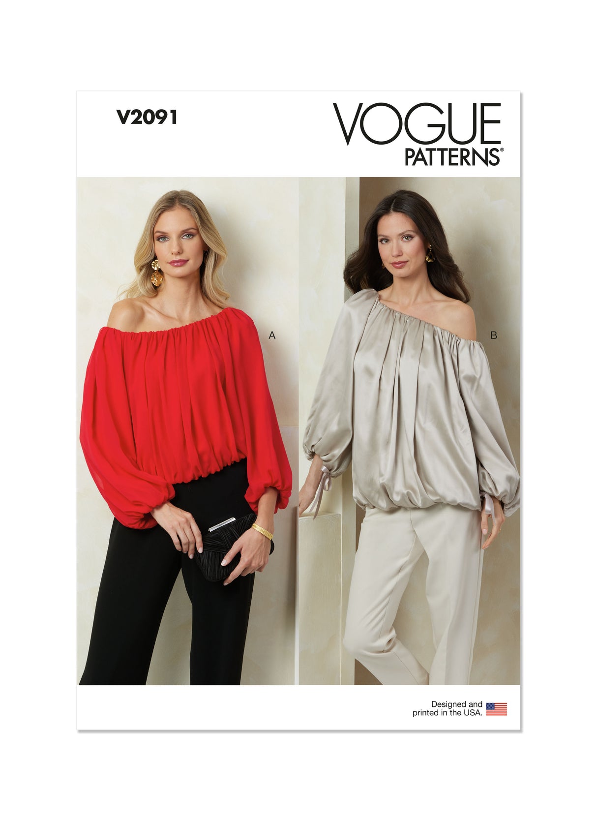 Patron Vogue n°2091 - Top drapé style bulle à manches ou rubans