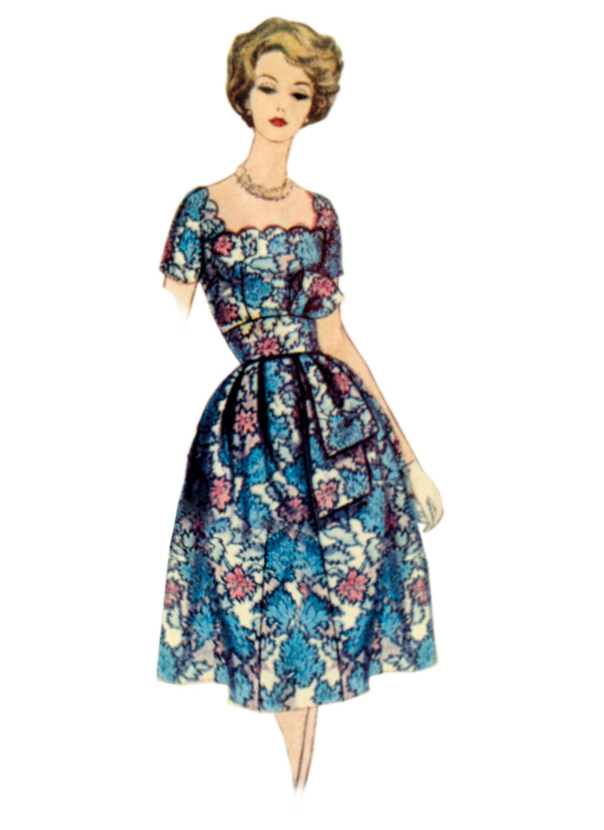 Patron Vogue n°2101 - Robe vintage à encolure festonnée et ceinture nouée