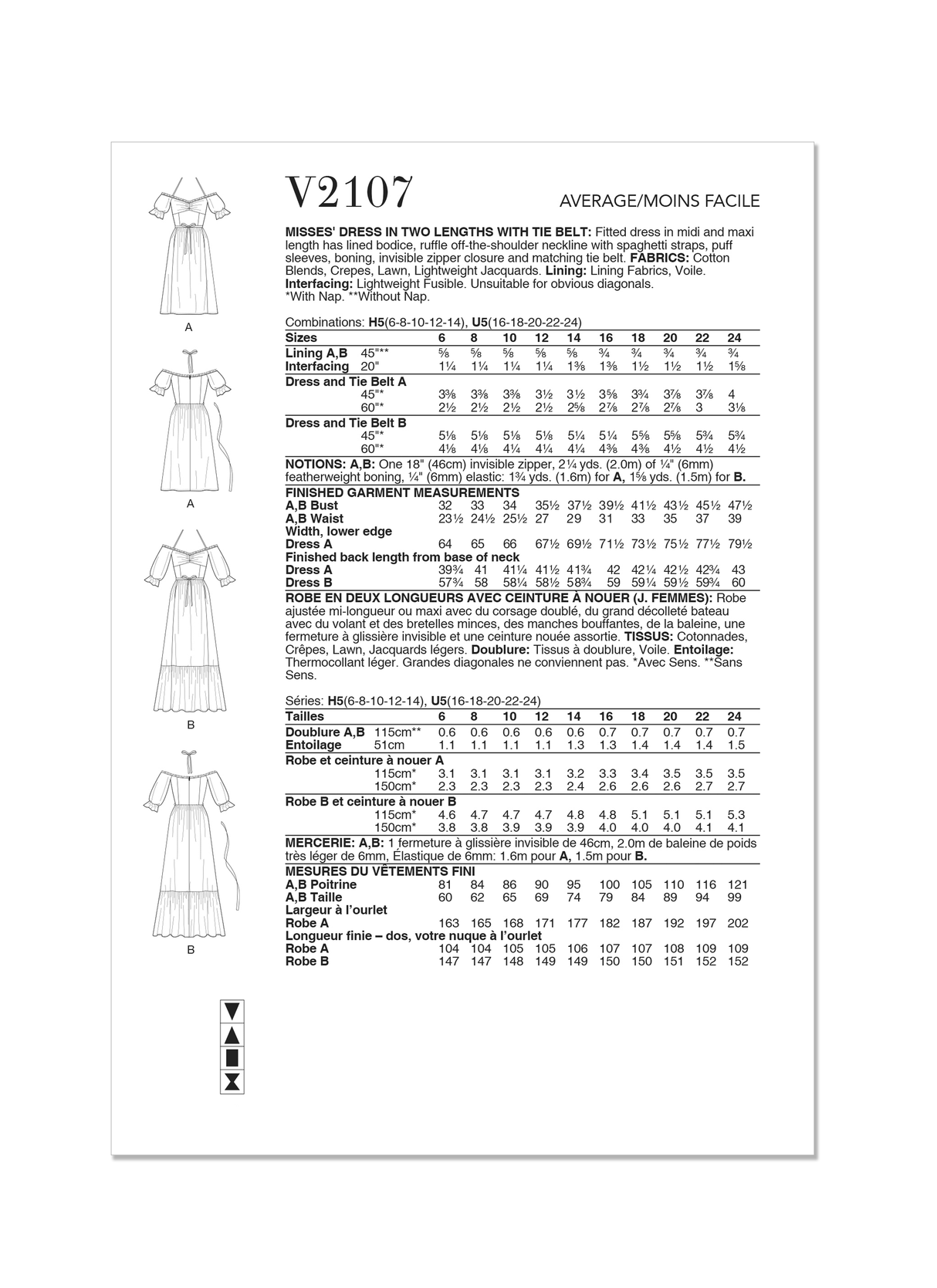 Patron Vogue n°2107 - Robe mi‑longue ou maxi bardot & ceinture