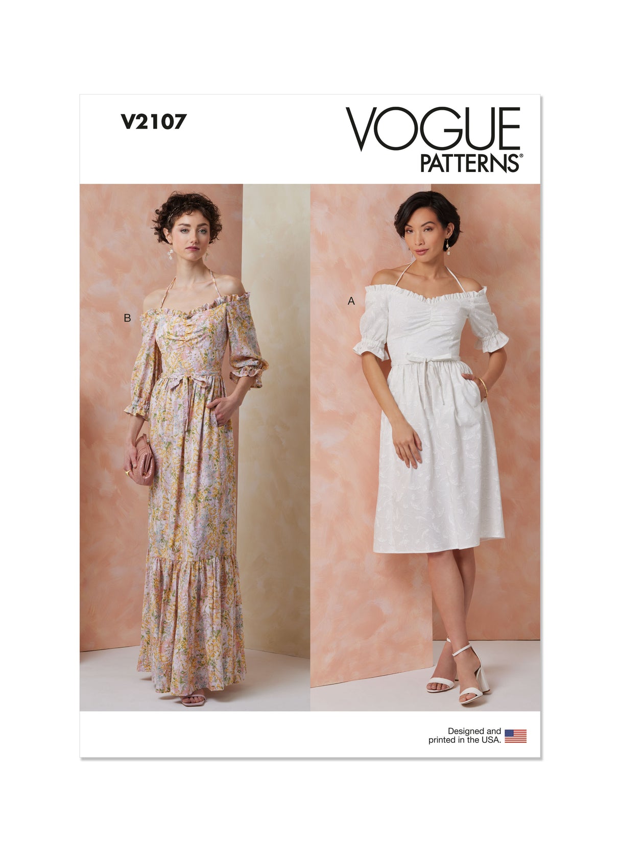 Patron Vogue n°2107 - Robe mi‑longue ou maxi bardot & ceinture