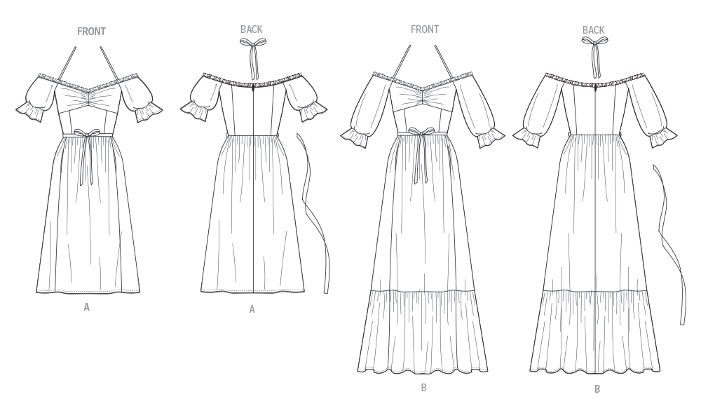 Patron Vogue n°2107 - Robe mi‑longue ou maxi bardot & ceinture