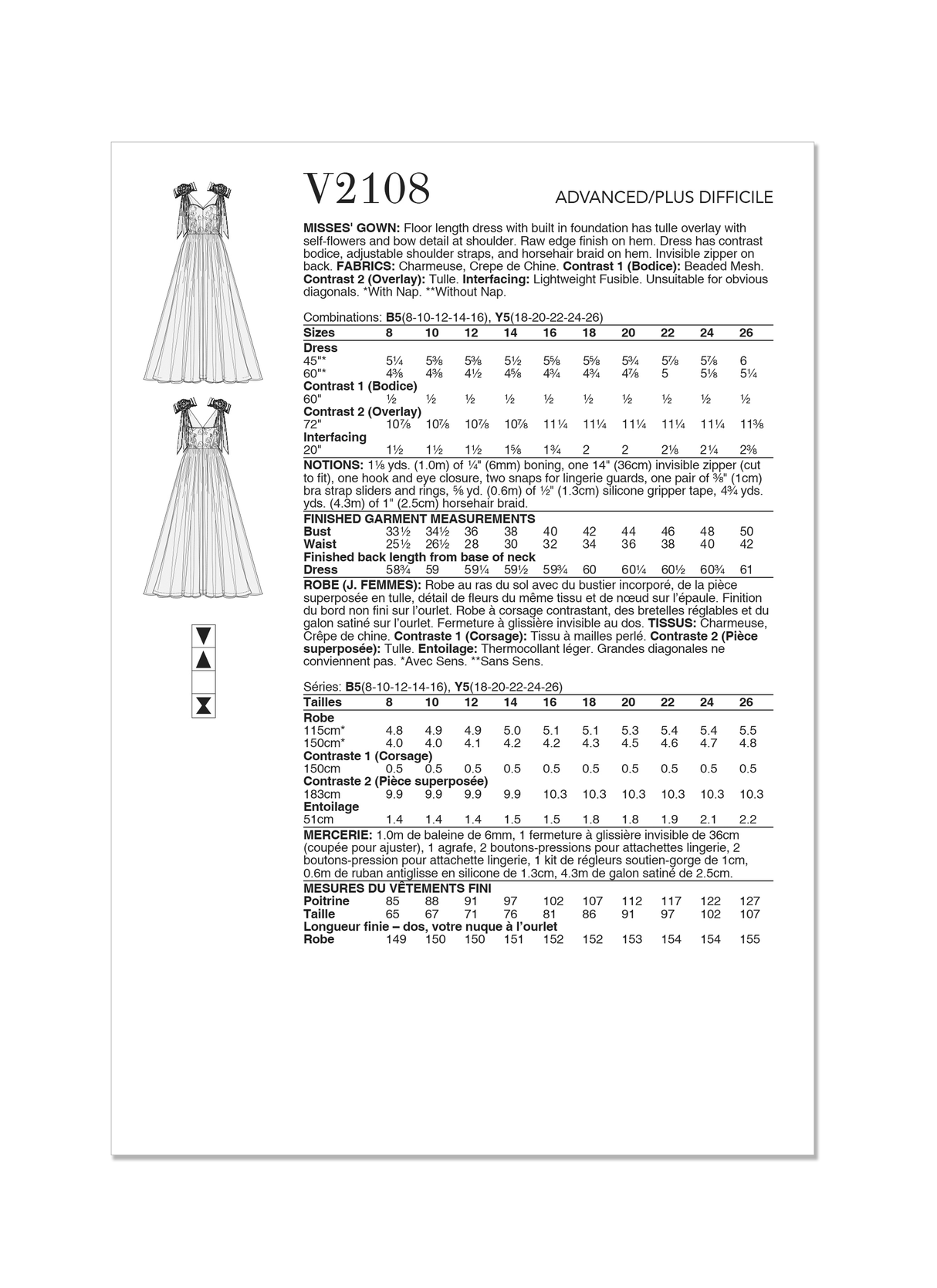 Patron Vogue n°2108 - Robe longue bustier et tulle brodé