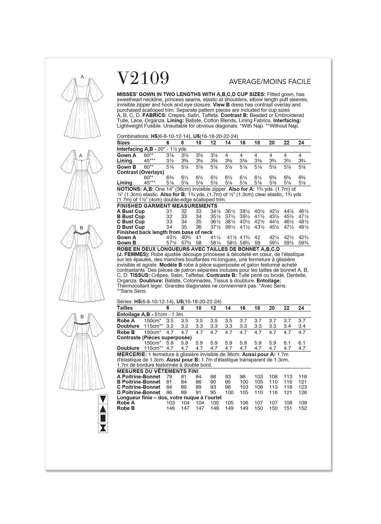 Patron Vogue n°2109 - Robe ajustée longue ou midi cœur & manches