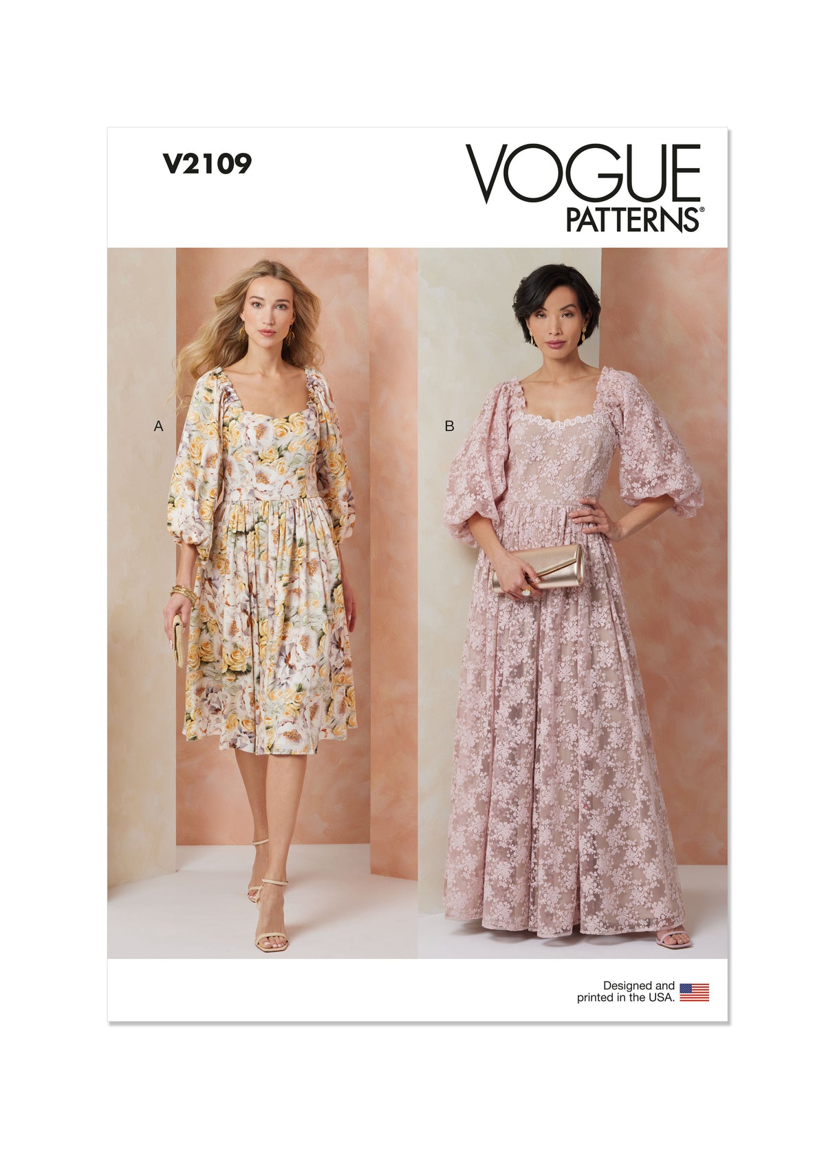 Patron Vogue n°2109 - Robe ajustée longue ou midi cœur & manches