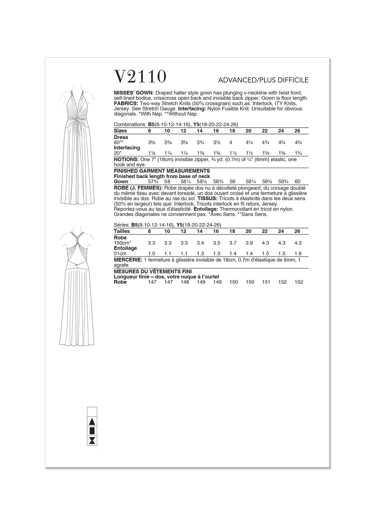 Patron Vogue n°2110 - Robe longue drapée halter & dos croisé
