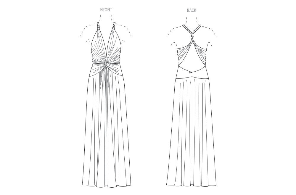 Patron Vogue n°2110 - Robe longue drapée halter & dos croisé