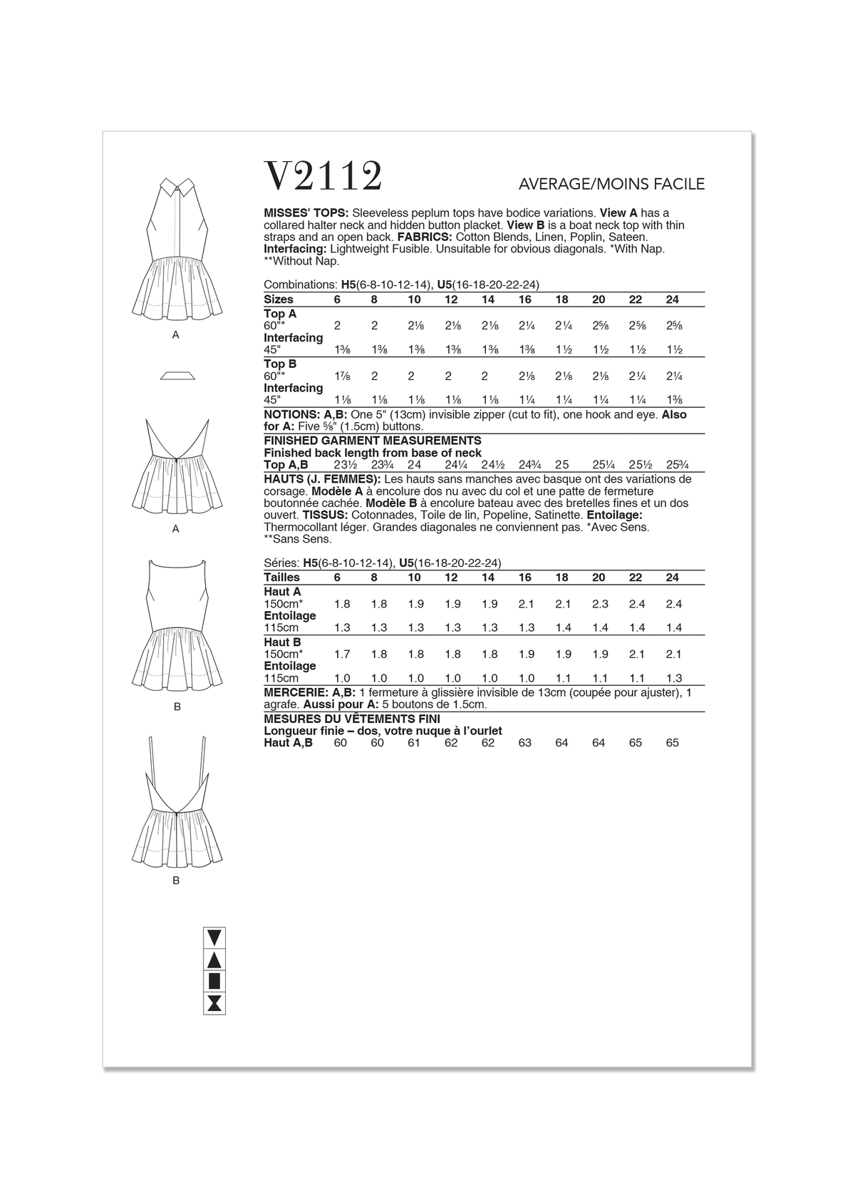 Patron Vogue n°2112 - Top péplum col halter ou dos bateau