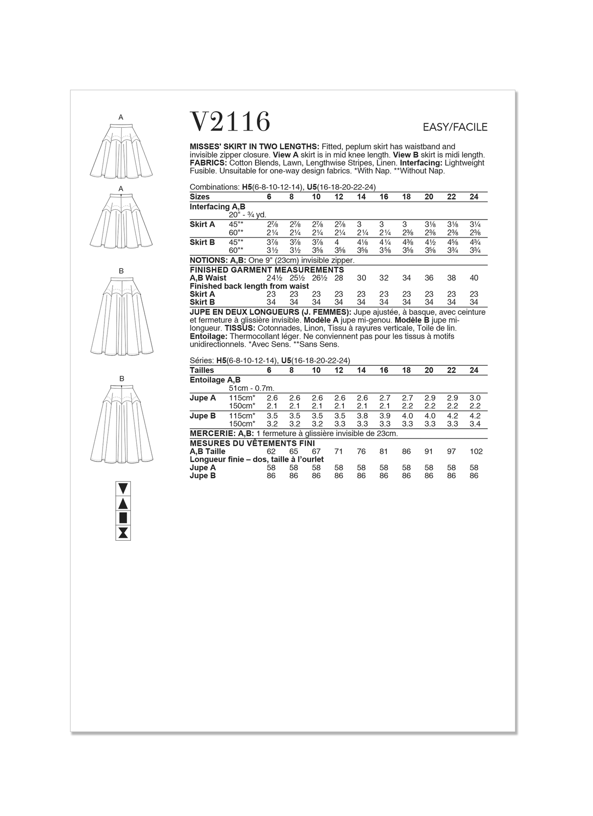 Patron Vogue n°2116 - Jupe peplum ajustée mi‑longue ou midi
