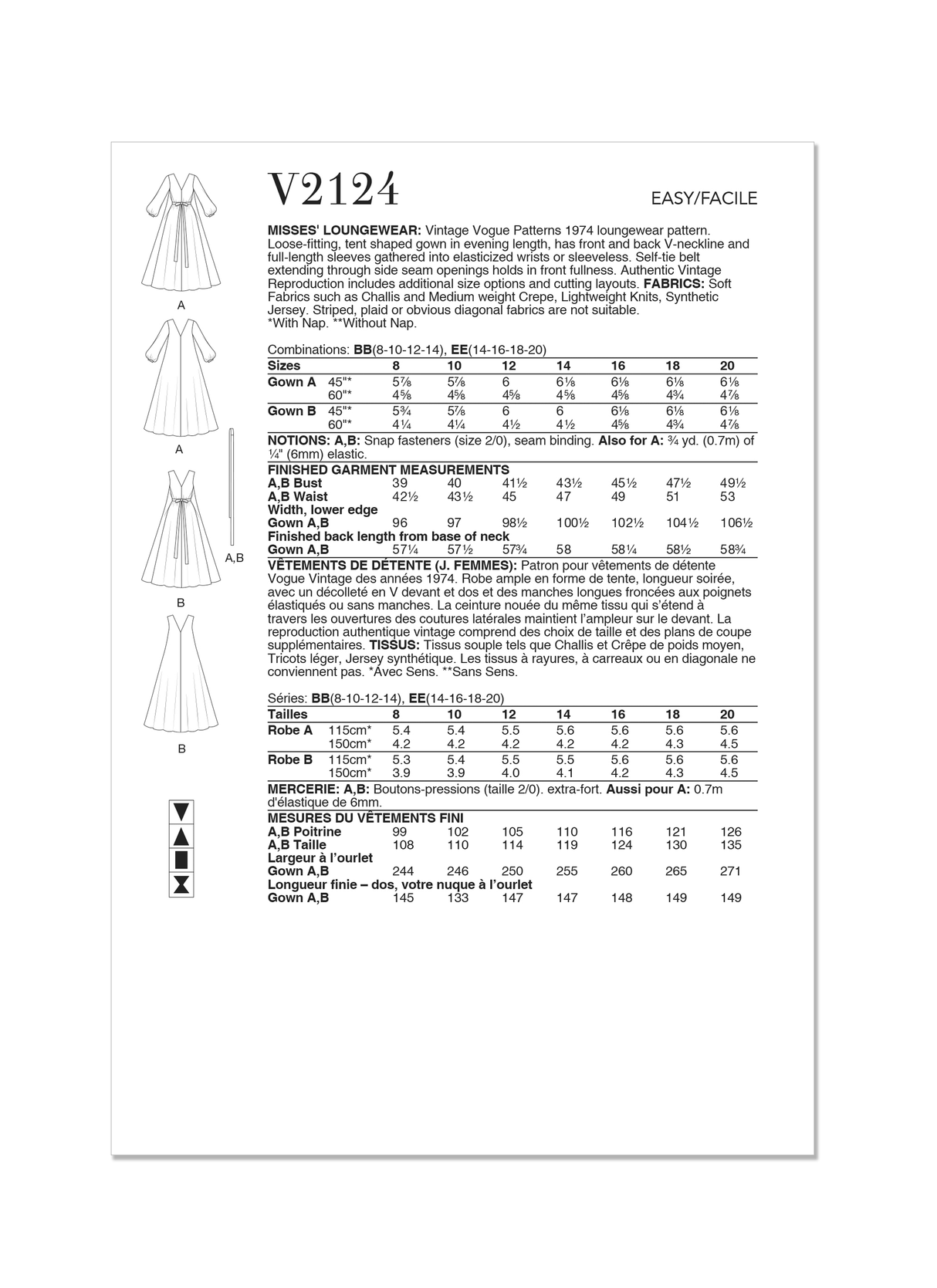 Patron Vogue n°2124 - Robe longue fluide soirée/lounge