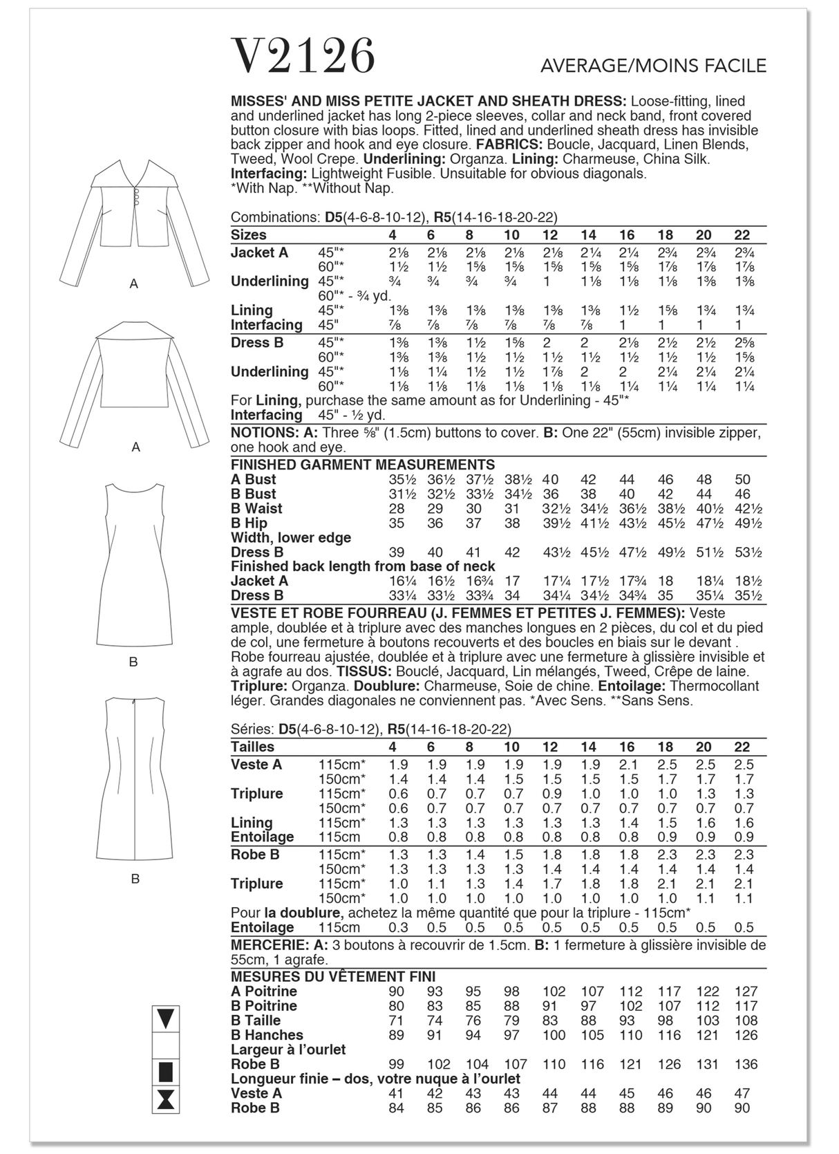 Patron Vogue n°2126 - Veste ample doublée & robe fourreau