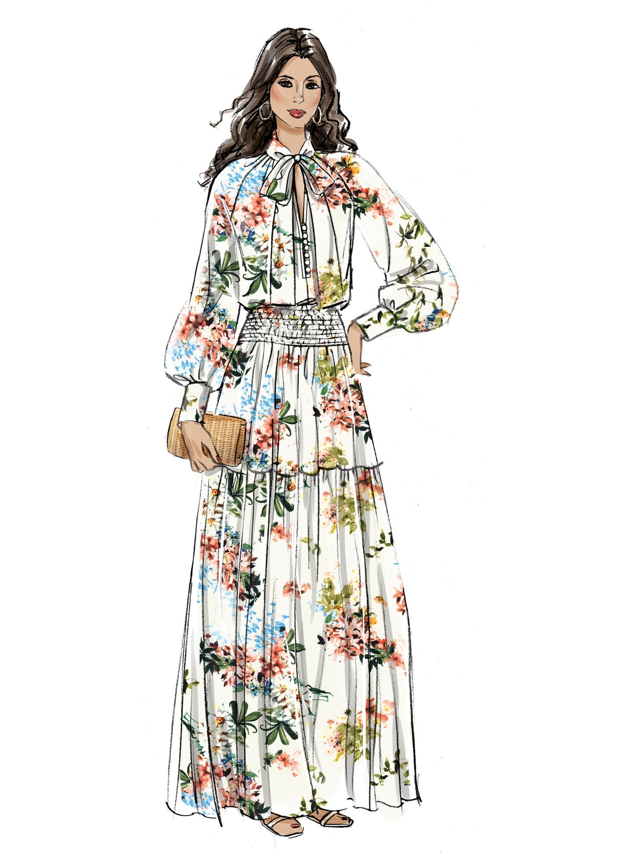 Patron Vogue n°2127 - Blouse à manches raglan & jupe maxi à volants