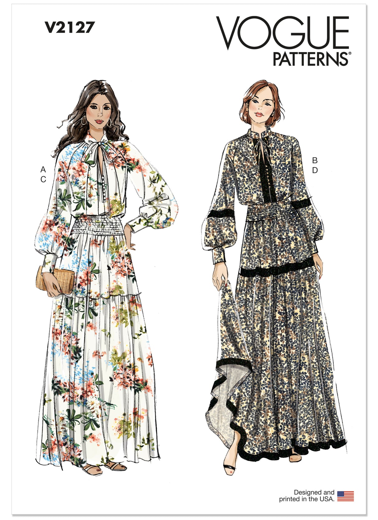 Patron Vogue n°2127 - Blouse à manches raglan & jupe maxi à volants