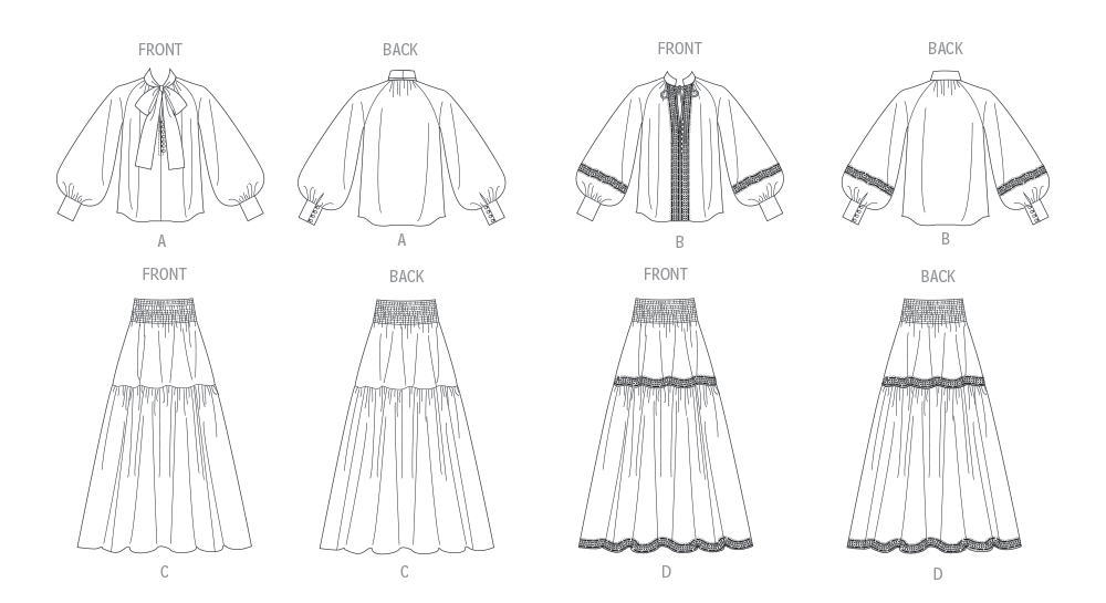 Patron Vogue n°2127 - Blouse à manches raglan & jupe maxi à volants