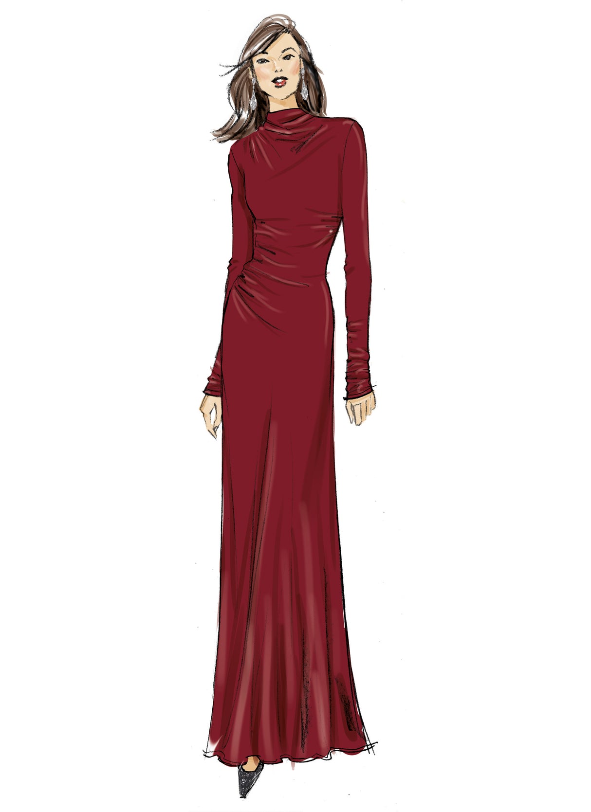 Patron Vogue n°2128 - Robe longue en maille à fronces