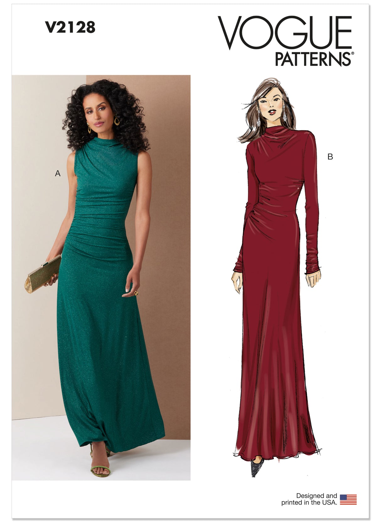 Patron Vogue n°2128 - Robe longue en maille à fronces
