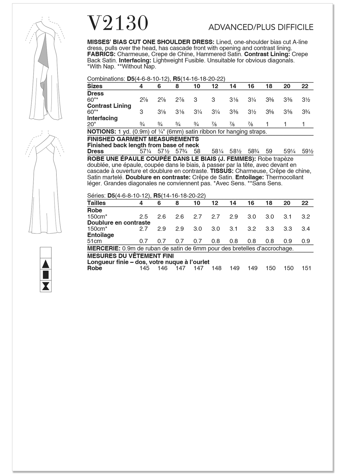 Patron Vogue n°2130 - Robe une épaule coupe biais
