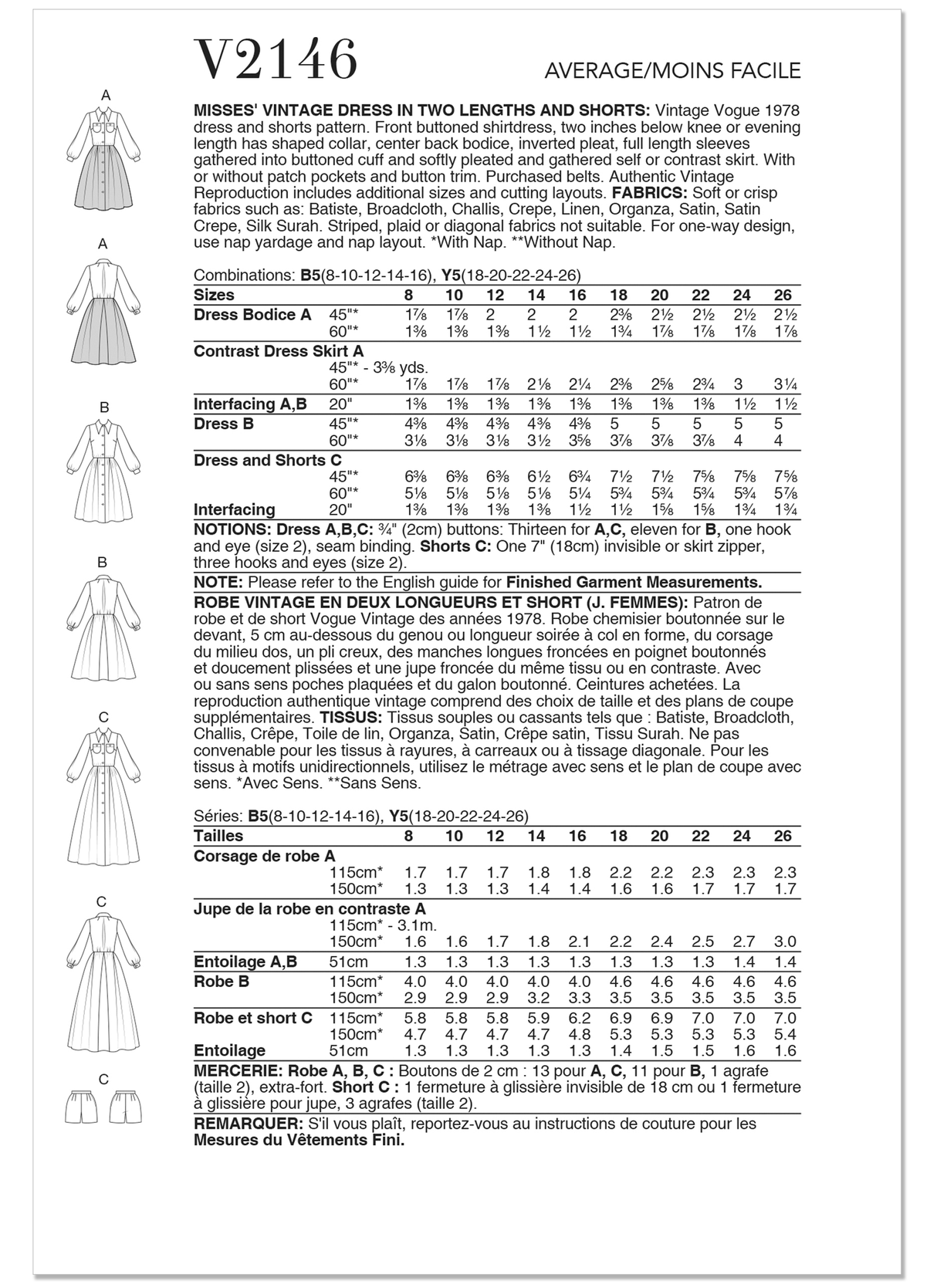 Patron Vogue n°2146 – Robe-chemise boutonnée élégante