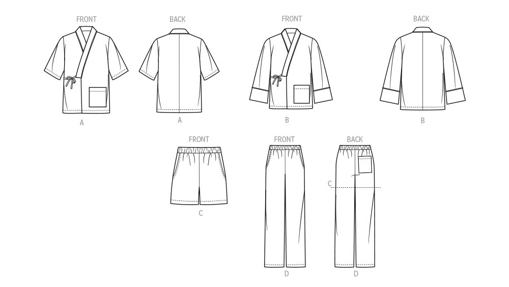 Patron Vogue n°2168 – Peignoir kimono, pantalon et short de pyjama