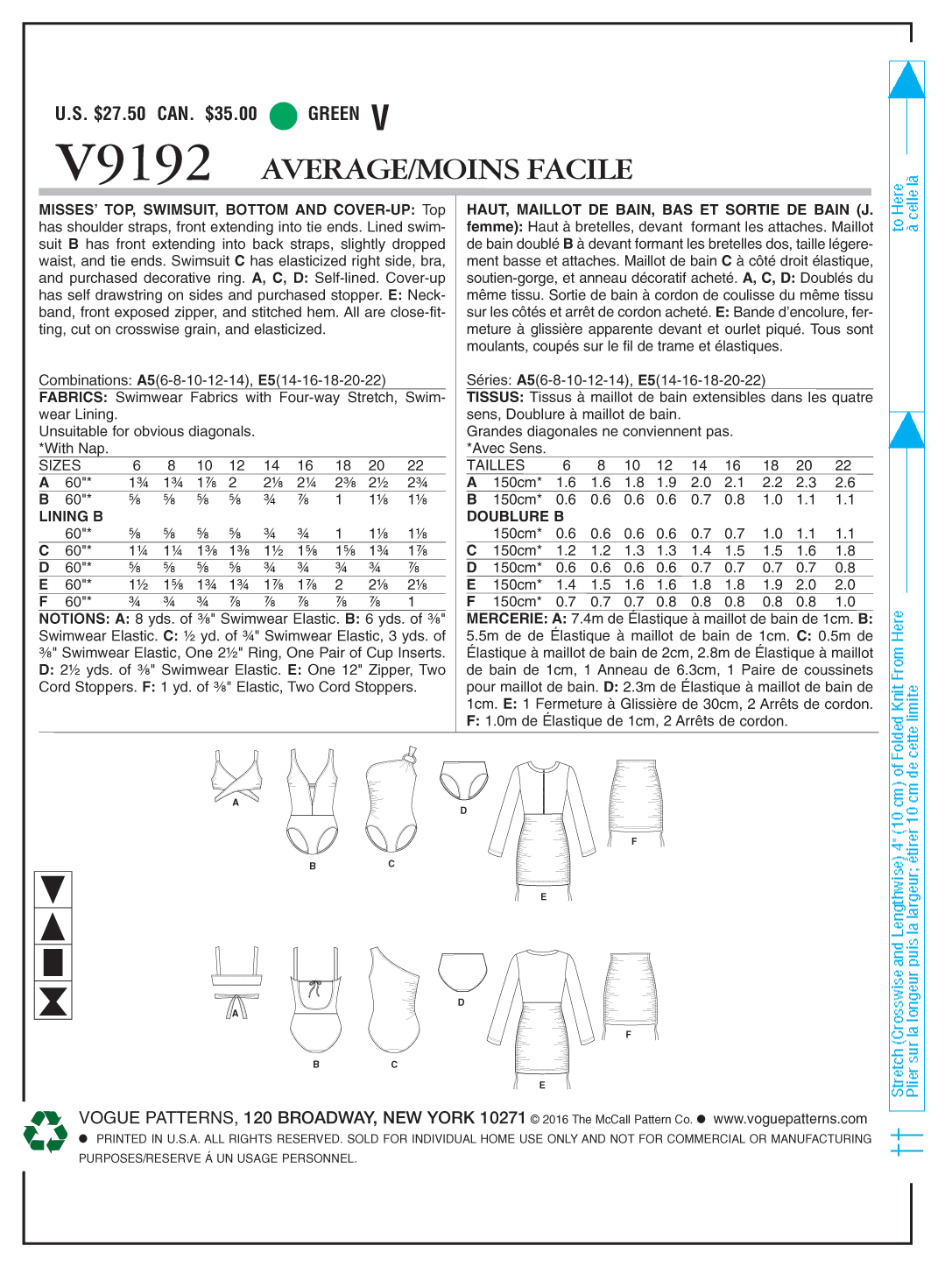 Patron Vogue n°9192 - Maillots de bain et sortie de bain