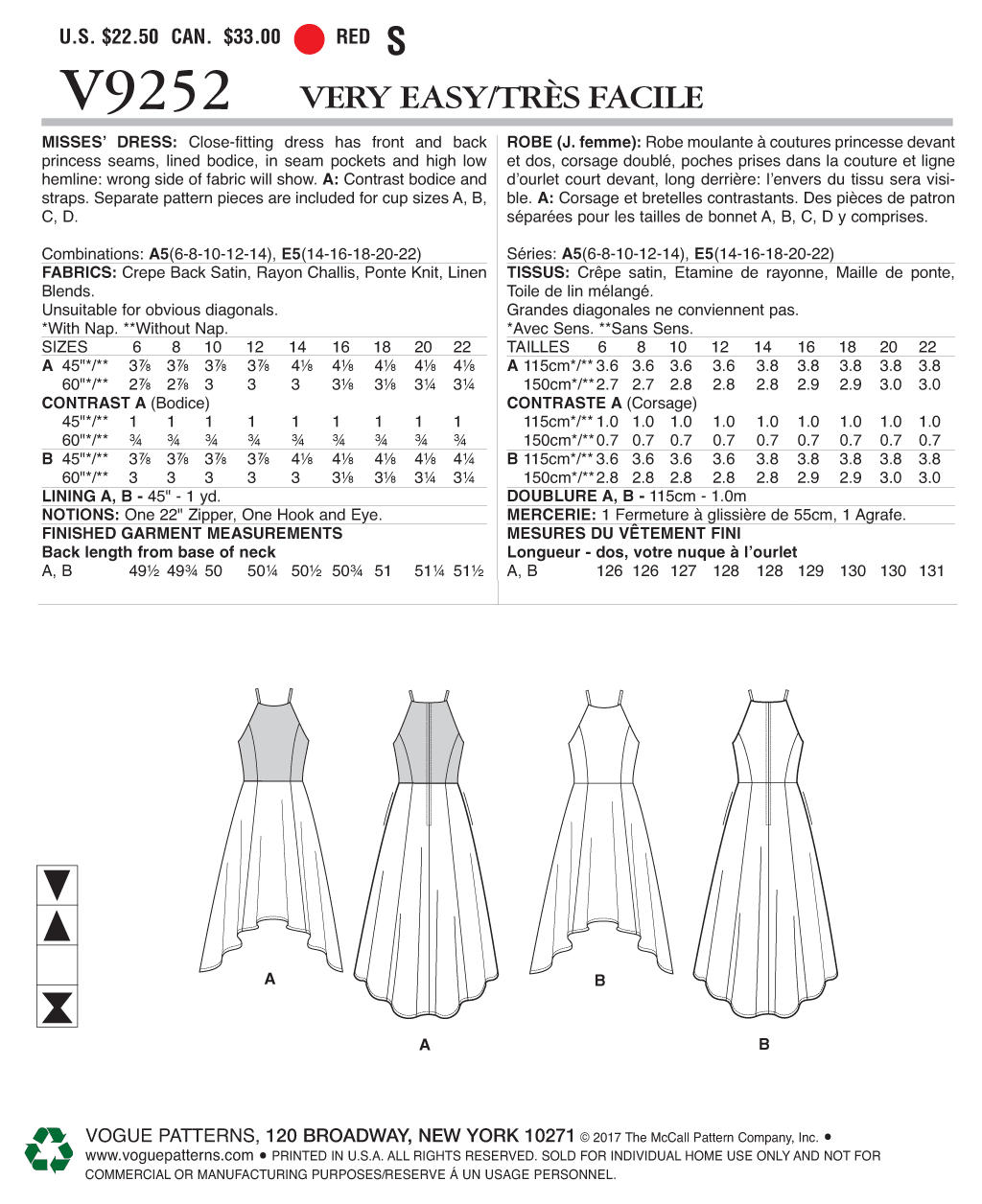 Patron Vogue n°9252 - Robe bain de soleil avec corsage ajusté et ourle ...