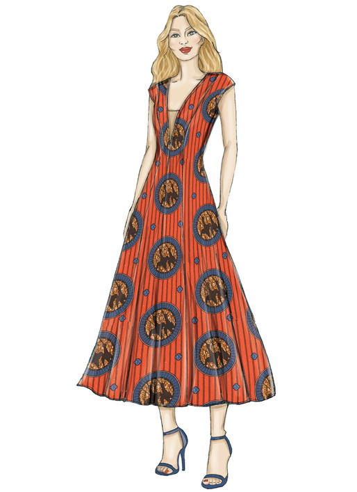 Patron Vogue n°9292 - Robe élégante avec encolure plongeante et faux plastron
