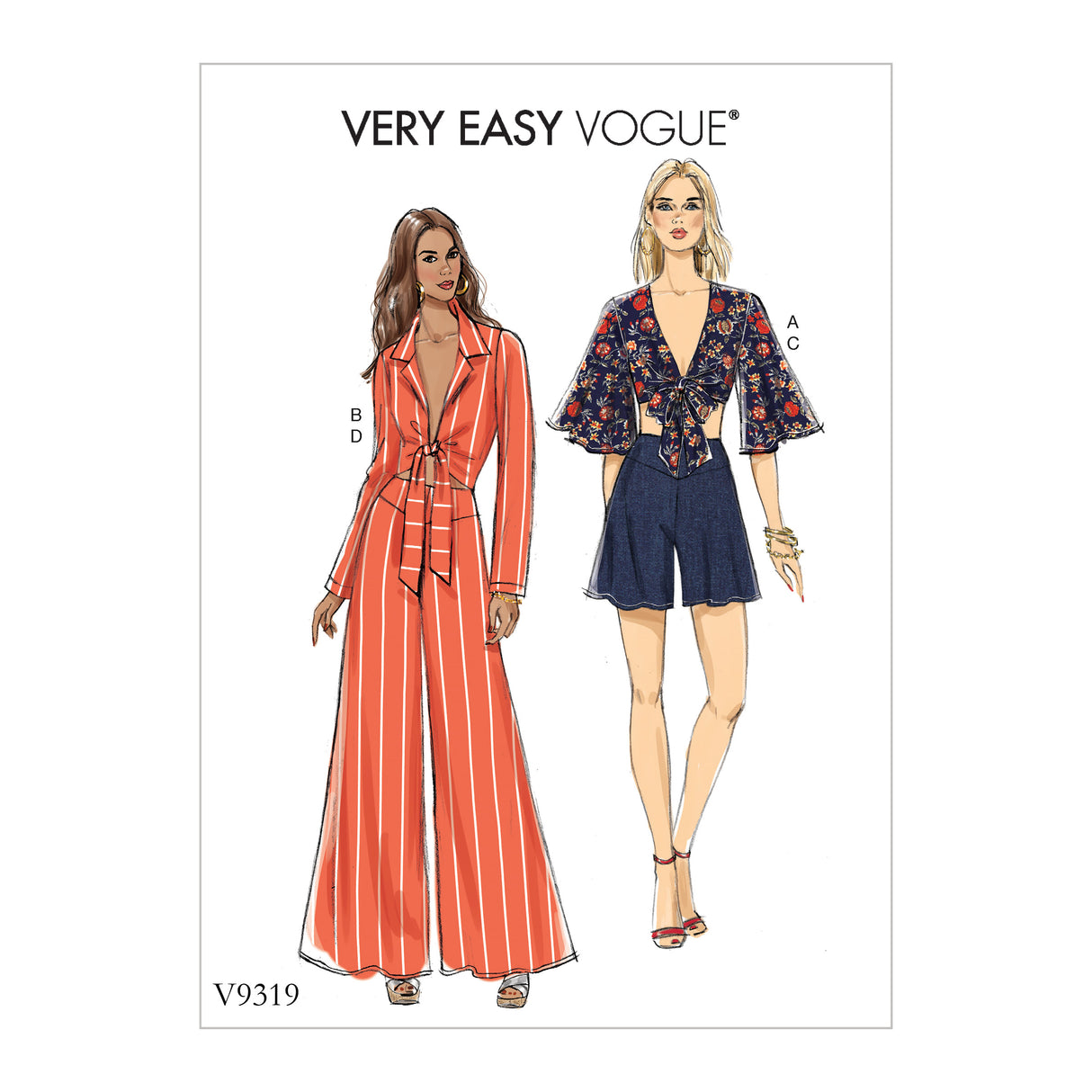 Patron Vogue n°9319 - Ensemble féminin : hauts cache-cœur, short et pantalon avec variations