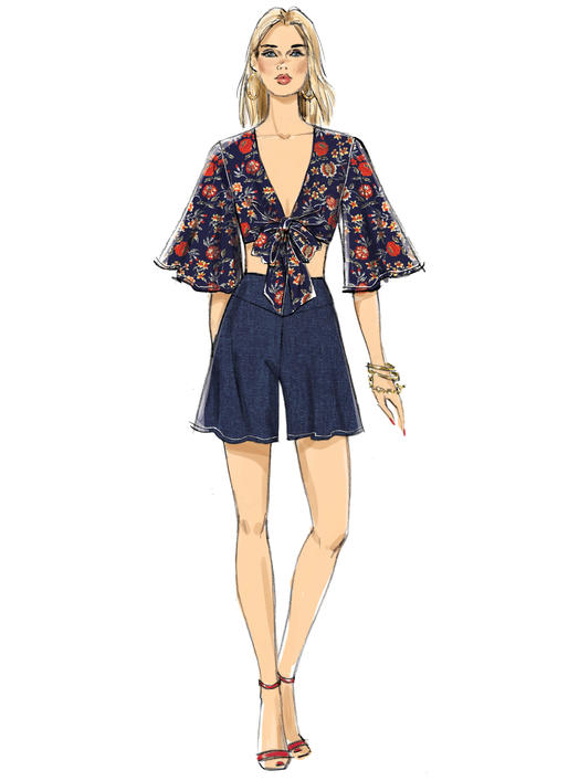 Patron Vogue n°9319 - Ensemble féminin : hauts cache-cœur, short et pantalon avec variations